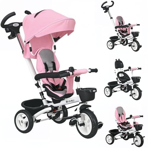 Image of HOMCOM 6 in 1 Baby Trike for 1-5 Years, Toddler Tricycle Folding Bike with Parent Handle, Reversible Seat, Storage Basket, Canopy, 5-point Seat Harness, Pink
