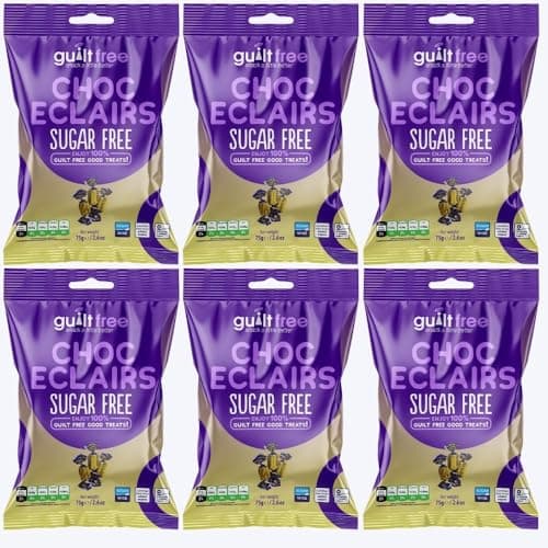 Image of Guiltfree Sugar Free Chocolate Eclairs Sweets Retro Classic Sweet Eclair Sweets Milk Chocolate Toffee| for Diabetic Gift Hamper Basket Available - Perfect for Gifting | 6 x 75g Resealable Pack