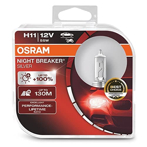 Image of OSRAM NIGHT BREAKER SILVER H11, +100% more brightness, halogen headlamp, 64211NBS-HCB, 12V, passenger car, duo box (2 lamps)