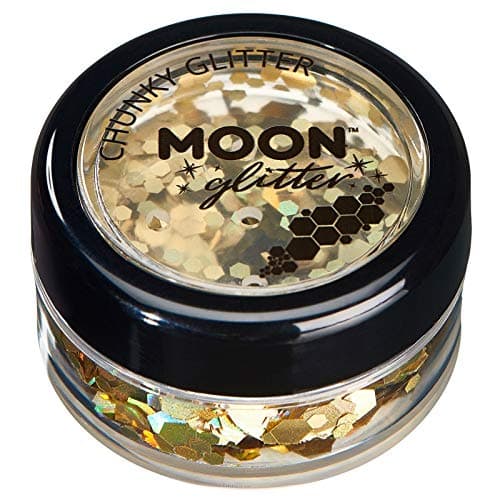 Image of Chunky Holographic Glitter by Moon Glitter - Gold - Cosmetic Festival Makeup Glitter for Face, Body, Nails, Hair, Lips - 3g