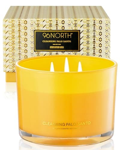 Image of 96NORTH Luxury Palo Santo Candle | Large 3 Wick Jar Candle | Up to 50 Hours Burning Time | 100% Natural Soy Wax | Relaxing Aromatherapy | Housewarming Gift for Men and Women