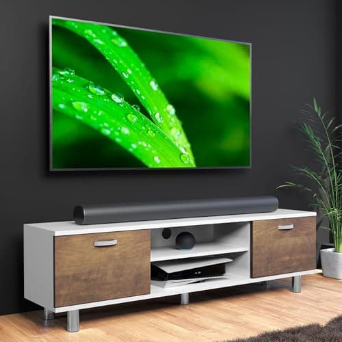 Image of AVF 1.5m TV Floor Stand - Rectangular Wood TV Unit For Up to 65" and 50kg Max Weight, White and Walnut Effect, Open & Closed Storage, Cable Management