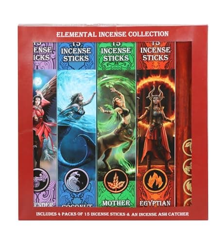 Image of Anne Stokes Elemental Magic Incense Set - Four Elements Gift Pack with Sorceress-themed Sticks - Mother Earth, Lavender, Egyptian Musk, Coconut Fragrances - Includes Ash Catcher in Gift Set