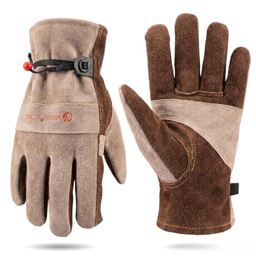 Image of AOUCHI Men's and Women's Gardening, Welding, Construction, Chainsaw, Farm, Angle Grinder, Ranch Leather Gloves. Cowhide, Cotton Lining, Comfortable, Flexible and Durable (Small)