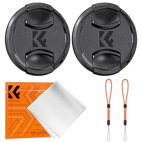 Image of K&F Concept 62mm Front Lens Cap Cover 2 Pack, 5-in-1 Snap-on Lens Cover with 2 Anti-Loss Keeper and 1 Microfiber Cleaning Cloth, Compatible with Canon Nikon Sony Camera Lenses with 62mm Filter Thread