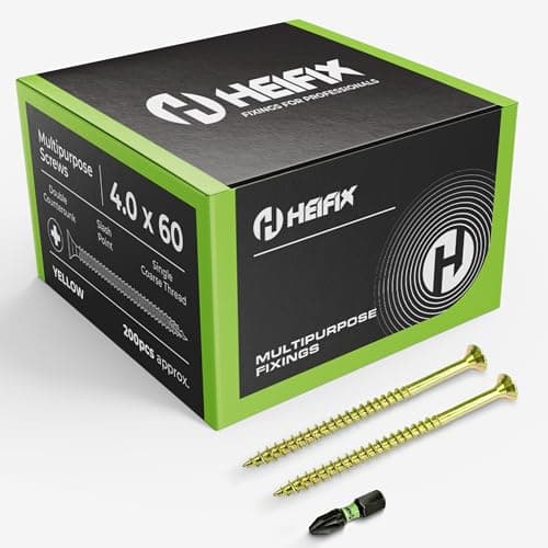 Image of Heifix Multi-Purpose Wood Screws - FREE Screw Bit Included (QTY 200, 4mm x 60mm) Pozi Double Countersunk