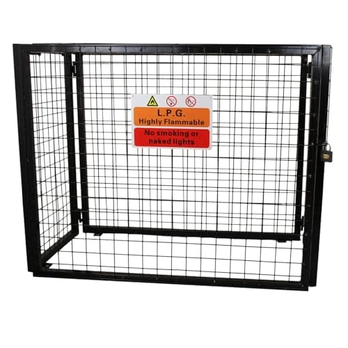 Image of Gas Bottle Cage 900m x 800mm x 430mm Collapsible Black Mesh Secure Lockable Storage Powder Coated Galvanised Steel 3mm Wire Thickness 2 x 19kg Cylinder Bottles FREE Warning Sign Padlock & 2 Keys