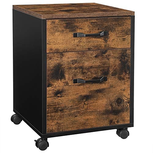 Image of VASAGLE File Cabinet with 2 Drawers, Rolling Office Filing Cabinet with Wheels, for A4, Letter Sized Documents, Hanging File Folders, Industrial, Rustic Brown and Black OFC042B01