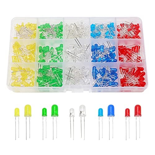 Image of Lyeteung 400 PCS 3mm/5mm LED Diode Kit, 2-Pin Light Emitting Diode with Diffused Colored Len, Round Head LED Diode, White/Green/Red/Blue/Yellow
