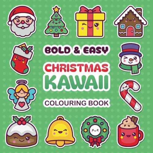 Image of Bold & Easy Christmas Kawaii Coloring Book: 50 Simple Designs of Father Christmases, Presents, Baubles, Stockings, and More!