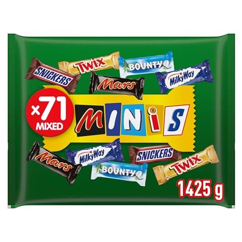 Image of Mixed Bulk Chocolate Bag 1.4kg, 71 Fun Size Chocolate Bars, Mars, Twix, MilkyWay, Snickers & Bounty, Ideal for Gift, Hampers, Snacks, Party Bags