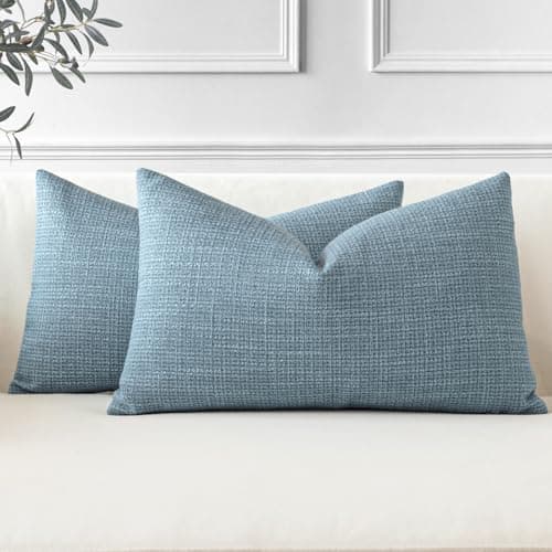 Image of JOTOM Set of 2 Cushion Covers 40x60 cm Linen Blue Decorative Throw Pillow Covers 16x24 Inch Lumbar Cushion Case Home Decor Pillowcases for Couch Sofa Living Room Bed (Blue)