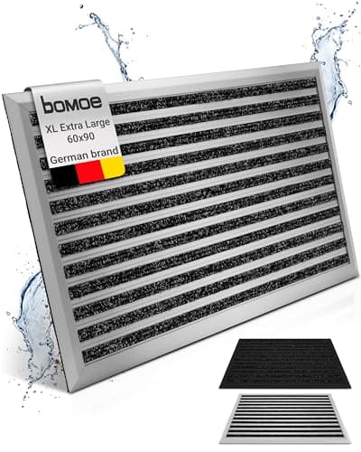Image of bomoe XXL Aluminium Door Mat 60x90 cm Silver – Rubber Matting Non Slip Runner Mat Rustproof Weatherproof – Outdoor Front Door Matts Indoor for Entrance Office Building Hotel – AluGant