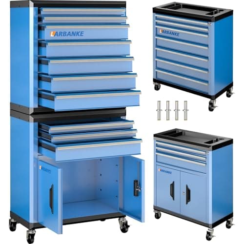 Image of 10 Drawer Rolling Tool Chest with Locks& Multifunctional CounterTop,2 Different Types Tool Chest with Swivel Casters,Tool Cabinet with Connection Rods,Can Be Used Individually or In Combination