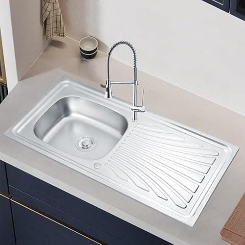 Image of RUMO 10050E Stainless Steel Kitchen Sink 1.0 One Single Bowl Reversible Sinks 1000mm x 500mm Inset Includes Waste Kit Suitable for 500mm Base Cabinet
