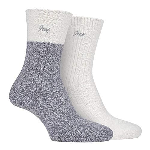 Image of Jeep - 2 Pairs Ladies Supersoft Cute Warm Ribbed Thick Hiking Boot Socks (4-8, Cream/Slate)