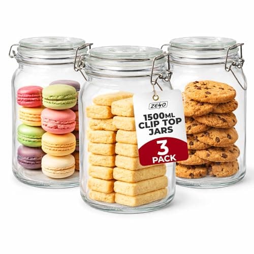 Image of ZENO Clip Top Glass Jars 1500ml | Airtight Glass Storage Jars with Lids | Mason Style Glass Jars for Dry Food Coffee Tea Spices | Kitchen Preserving Pickle & Storage Jars (3)