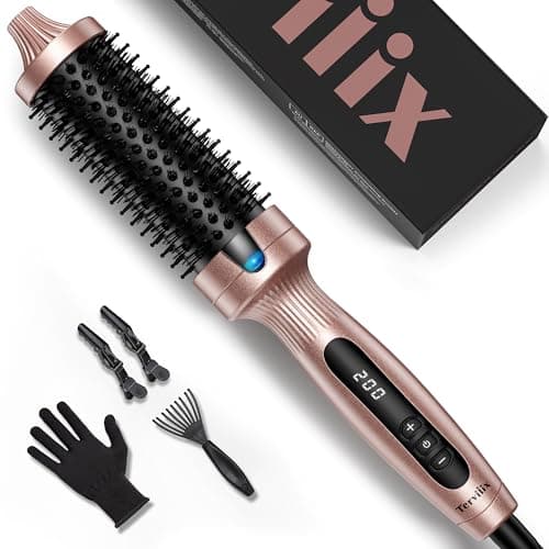 Image of Terviiix Thermal Brush Ceramic Tourmaline Ionic Curling Iron, 38MM Volumizing Hot Brush Create Root Volume & Loose Curls, Digital Display 5 Temperatures Heated Volumizer, Dual Voltage