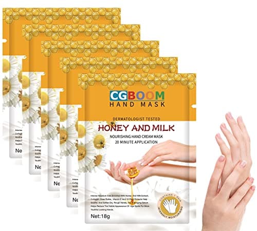 Image of 5 Pairs Hands Moisturizing Gloves, Hand Skin Repair Renew Mask w/Infused Collagen, Moisture Enhancing Gloves for Dry, Aging, Cracked Hands (Honey&Milk)