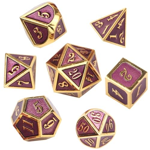 Image of ORUZA 7-Piece DND Metal Dice Set, Purple Polyhedral Dice Set D&D Dice Set for Dungeons and Dragons RPG MTG TTRPG Pathfinder Role Playing Tabletop Games Dice
