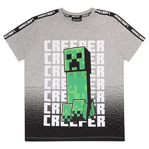 Image of Minecraft Creeper Run Creeper T-Shirt, Kids, 7-13 Years, Heather Grey, Official Merchandise