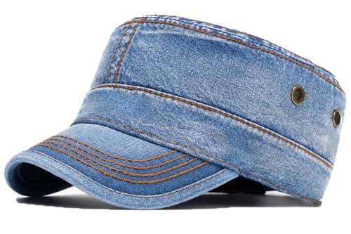 Image of BABAHU Washed Cotton Military Caps Cadet Army Caps Unique Design (UK, Alpha, One Size, Z1-Denim Blue)