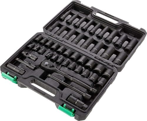Image of Amazon Basics 46-Piece 3/8-Inch Drive Shallow & Deep Socket Set, 72-Teeth Reversible Ratchet, SAE/Metric Size, With Carrying Case, 13.1 x 9.7 x 3 inches