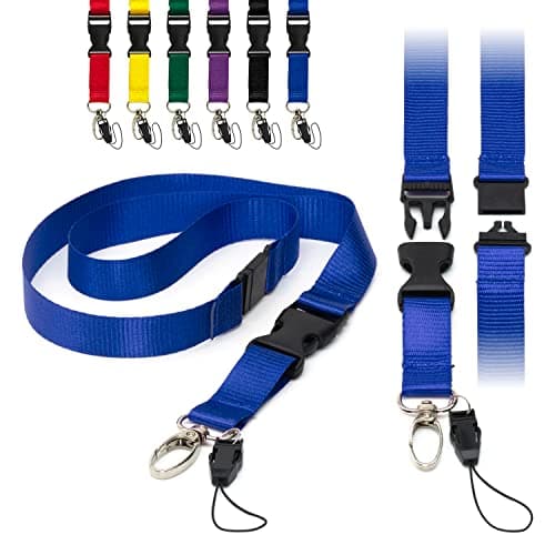 Image of Blue Detachable 2cm Flat Lanyards With Buckle, Safety Breakaway Pull, Metal Clip, and Loop String ID Badge Holders Lanyard Neck Strap By LanyardsTomorrow Pack of 100