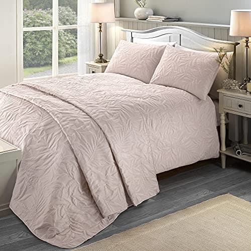 Image of Serene - Blush Pink Leaf Embossed Duvet Cover - Double Bedding Size (200 x 200cm) - Soft Touch - Leaf/Leaves Embroidery Duvet Cover in Blush Pink - Luxury Bedding Set - Luana Collection