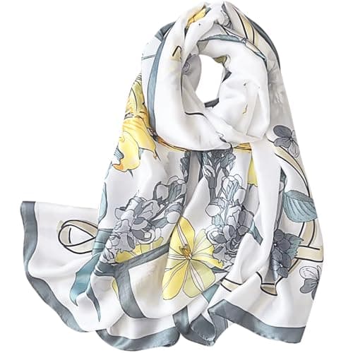 Image of FAIRYGATE Scarf Gifts for Women Flower Print Large Silk Shawl Scarfs Wraps Satin Scarves 88061