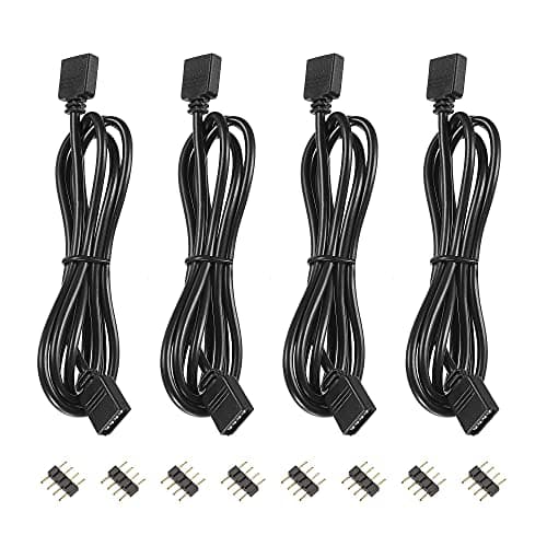 Image of sourcing map 4 Pin 10mm RGB LED Strip Light Connector Extension Cable 1M Length Black 4Pcs with 8Pcs Male 4 Pin Plugs