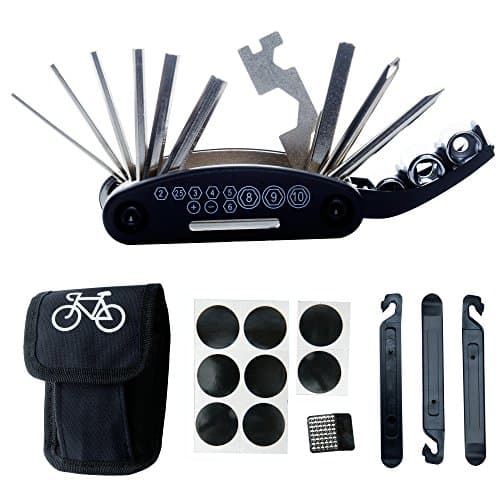 Image of Bike Bicycle Repair Tool Kit - DAWAY B32 Cycling Multifunctional Mechanic Fix Tools Set Bag, 16 in 1 Multifunction Tool, Tire Levers, Self Adhesive Tyre Tube Patch Include