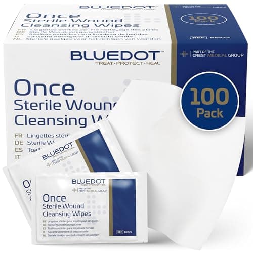 Image of Blue Dot Sterile Saline Wipes 100 Pack: Alcohol-Free, Gentle & Hygienic: Wound Cleansing, Eye Wipes, First Aid, Piercings, Tattoo Aftercare, Hearing Aid Cleaning Kits & Post Procedure Care