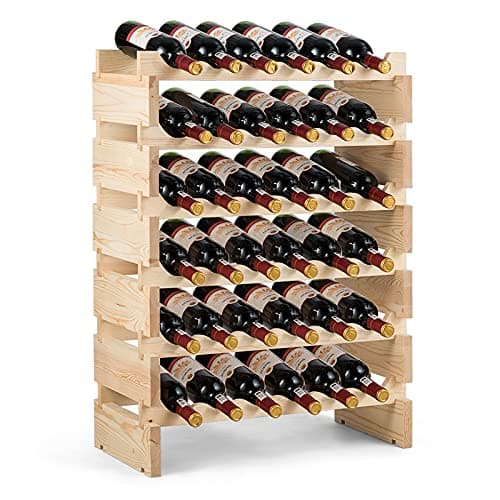 Image of COSTWAY 36/60/72/108/120 Bottles Wine Rack, 6-Tier Stackable Storage Wine Holder Stand, Natural Solid Wood Drink Organizer Display Shelf for Home Kitchen Bar Cellar (36 Bottles, 63x28x85cm)