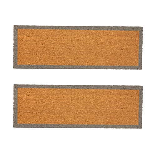 Image of Nicola Spring Coir Double Door Mats - 120 x 40cm - Grey Border - Pack of 2 - Decorative Indoor Large Front Door Mat Entry Dirt Trapper Rug Outdoor Boot Scraper Non Slip Backing Doormat