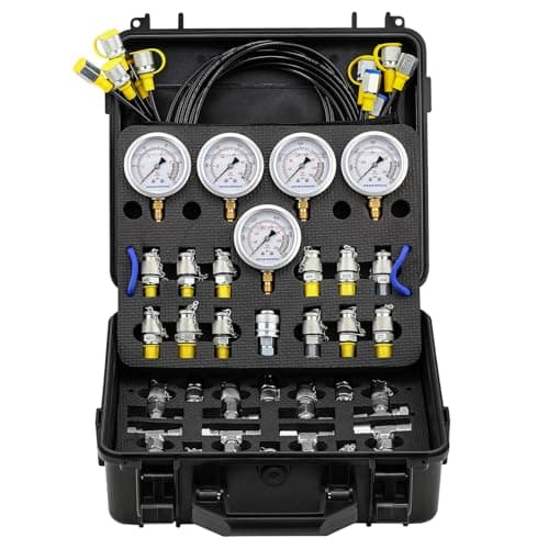 Image of Hydraulic Pressure Test Kit with 5 Gauges (10/100/280/400/700bar), 13 Test Couplings, 14 Tee Connectors, 5 Test Hoses, for Excavator and Construction Machinery