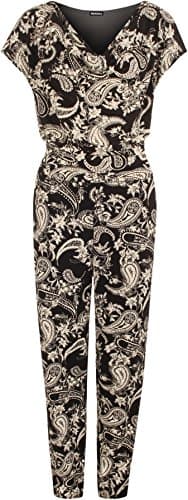 Image of WearAll Women's Cowl Neck Sleeveless Paisley Print Pocket Belt Jumpsuit Pants - Black - 18