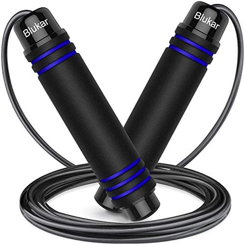 Image of Blukar Skipping Rope, Speed Jump Rope Tangle-free Adjustable Cord with Rapid Ball Bearings & Soft Foam Handle for Fitness Workouts Fat Burning Exercises-Spare Cord Length Adjuster Included-Blue