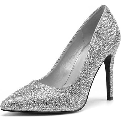 Image of Women Stiletto High Heel Pointed Pumps Ladies Party Clubbing Work Court Shoes Size 3-12 (9 UK, Silver Giltter)