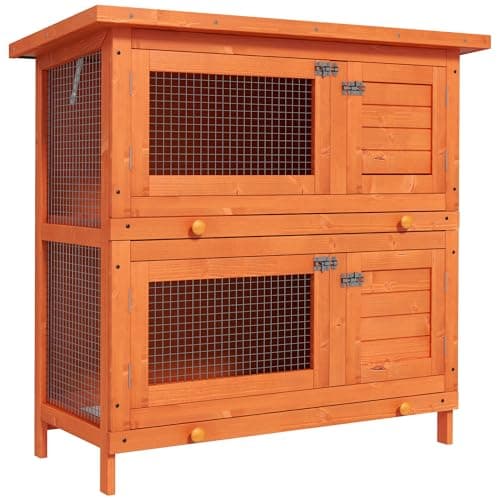 Image of PawHut 2-Tier Double Decker Wooden Rabbit Hutch Pet Cage Guinea Pig Hutch with Sliding Tray Opening Top