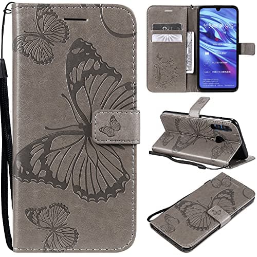 Image of nancencen Compatible with Huawei P Smart Plus 2019 / Honor 10i / Enjoy 9s Case, Flip Case with Wallet Function and Stand - Grey Butterfly Design