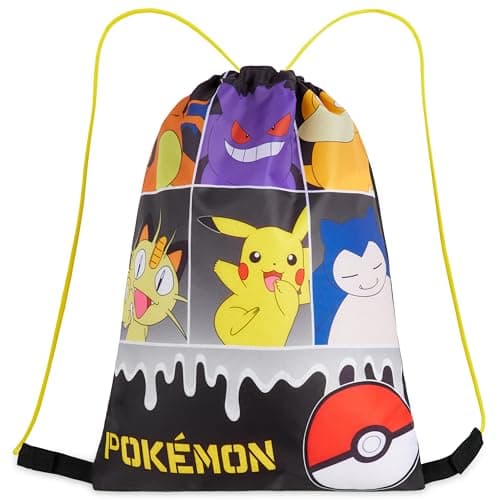 Image of Pokemon Drawstring Bags for Kids Pikachu Swimming Bag Anime String Backpack Teens School PE Kit Travel Beach Holiday Sports Gym (Black/Multi)