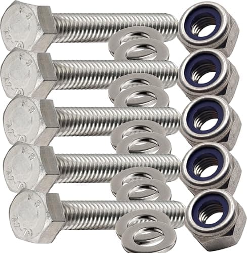 Image of M8 x 40mm Hex Head Bolts Set with Nylon Nuts and Washers Stainless Steel Fully Threaded Bolt (Pack of 5)