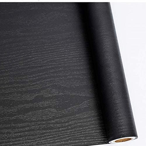 Image of Abyssaly Black Vinyl Wrap Self Adhesive Wallpaper, Wood Effect Sticky Back Plastic Roll for Furniture, Removable Peel and Stick Wallpaper Decorative Furniture Kitchen 30cm X 200cm