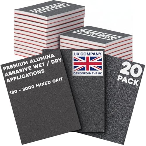 Image of EffektWerk - Sanding Sponges - 20 pcs, 7.5x10 cm - Wet/Dry Foam Backed Sandpapers - Multiple Grit Abrasive Pads - Automotive Paint Repair, Metal Polishing, Woodworking, Drywall/Plastic Finishing