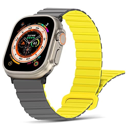 Image of Tasikar Compatible with Apple Watch Strap 49mm 46mm 45mm 44mm 42mm Thin Silicone Magnetic Loop Replacement Bands [Double Sided Wearable] for Apple Watch Ultra Series 10 9 8 7 6 5 4 3 SE - Grey Yellow