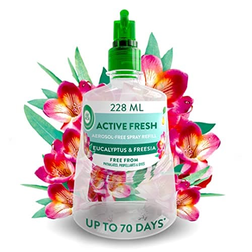 Image of Air Wick Aerosol-Free Automatic Air Freshener Spray Refill, Eucalyptus & Freesia, Pack 1 x 228ml, 24x7 Active Fresh Odour Neutraliser, Lasts Up to 70 Days, Air freshener For Home