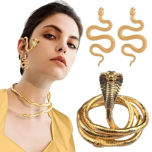 Image of JeVenis Gold Medusa Necklace Earring Snake Ear Cuff Medusa Party Accessories Snake Accessories