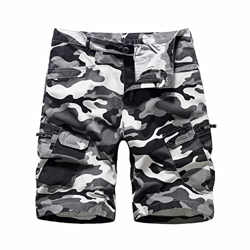 Image of LY4U Mens Camo Shorts Casual Cotton Cargo Combat Shorts with Multi Pockets Grey 36W