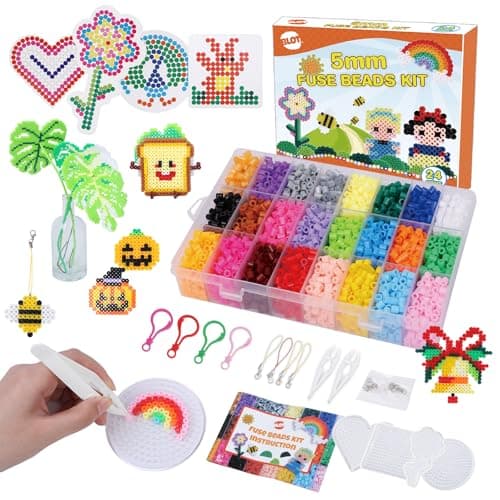 Image of Fuse Beads Kit 24 Colors 5mm Iron Beads for Kids with Pegboards Tweezers Ironing Papers Keyrings Fuse Bead Craft Kit for Boys Girls DIY Crafts